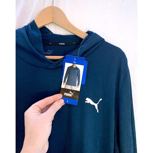 NWT Puma Long Sleeve Hoodie, Men's Large, Lightweight Performance Hoodie Blue - Picture 1 of 10